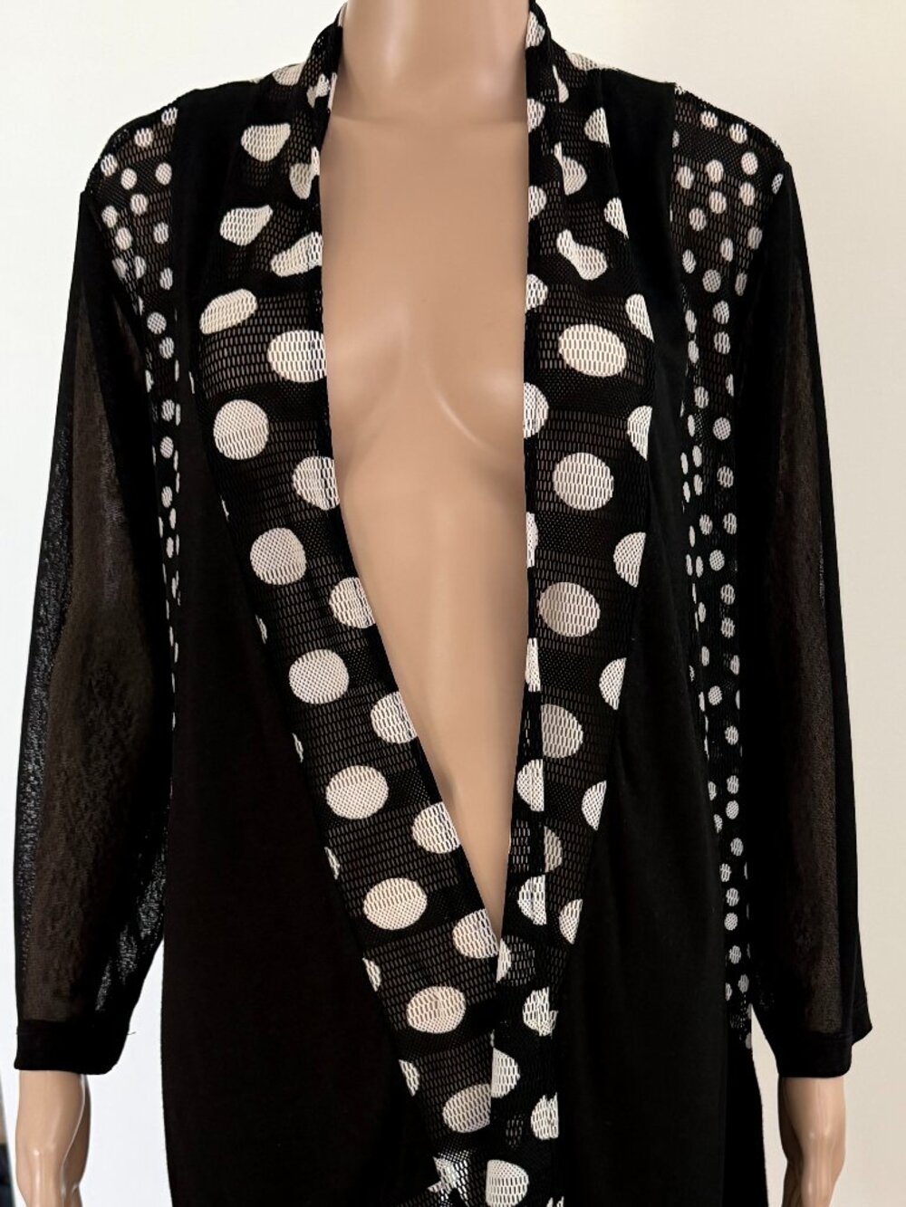 Anis A Women's Size L Black & White Sheer Textured Boho Chic - Picture 4 of 9